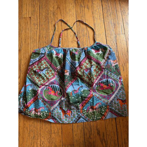 Printfresh Other - Printfresh Tank Top Womens XL Blue Green Horse Print Organic Cotton Cami Boho